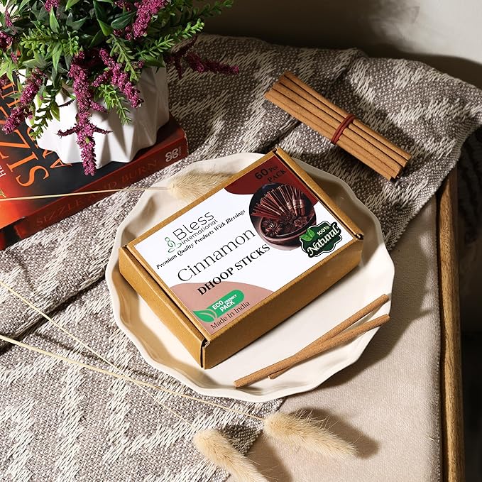 Bless-International Cinnamon-100%-Natural-Incense-Bambooless-Dhoop-Sticks Handmade-Organic-Chemicals-Free for-Purification-Relaxation-Positivity-Yoga-Meditation The-Best-scents-4.5-Inches-60-Sticks