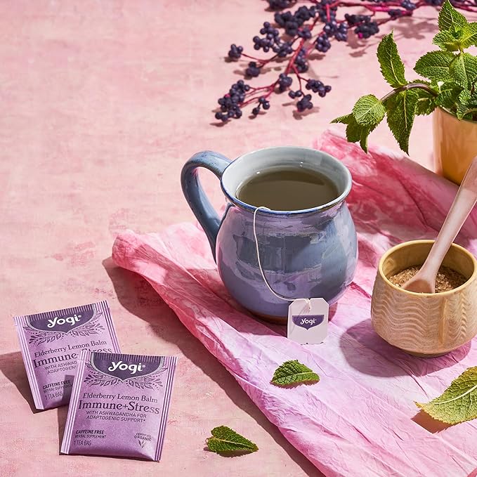 Yogi Tea Organic Lemon Balm Elderberry Immune Stress Tea, 16 CT - Bloomnest
