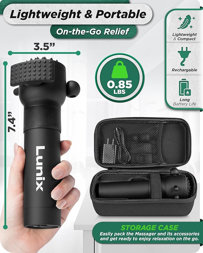 LX28 Deep Tissue Massage Gun, Portable Handheld Vibration Massager for Neck, Back & Legs, 7 Heads & 4 Speeds, Rechargeable, Lightweight Full Body Muscle Therapy - Bloomnest