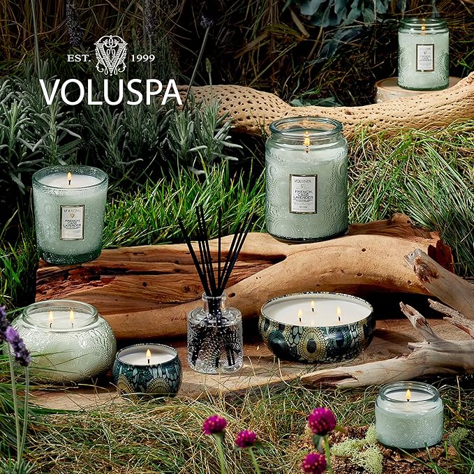 Voluspa French Cade Lavender Scented Reed Diffuser, 3.4 oz, Luxury Woody Lavender Diffuser, Oil Reed Diffusers for Home, Handcrafted in the USA