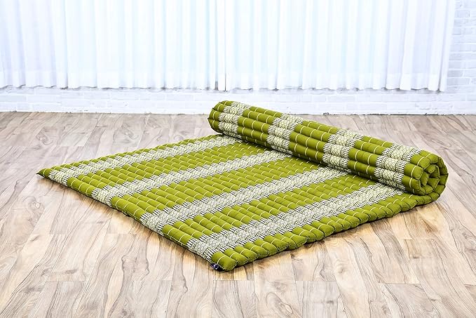 Leewadee - Foldable Floor Mattress - Japanese Roll Up Futon -Trifold Tatami Mat- Guest Floor Bed - Camping Mattress - Thai Massage Mat, Kapok Filled, 75 x 57 inches, Green - Bloomnest