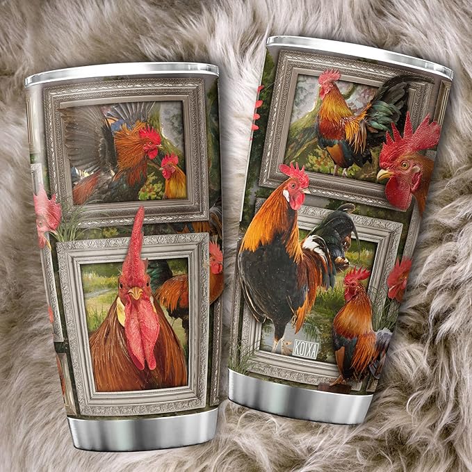 Chicken Tumbler For Chicken Lovers Insulated Rooster Cup With Lid 20 Oz Funny Farm Animal Print Stainless Steel Travel Coffee Mug With Chickens Birthday Present For Women - Bloomnest