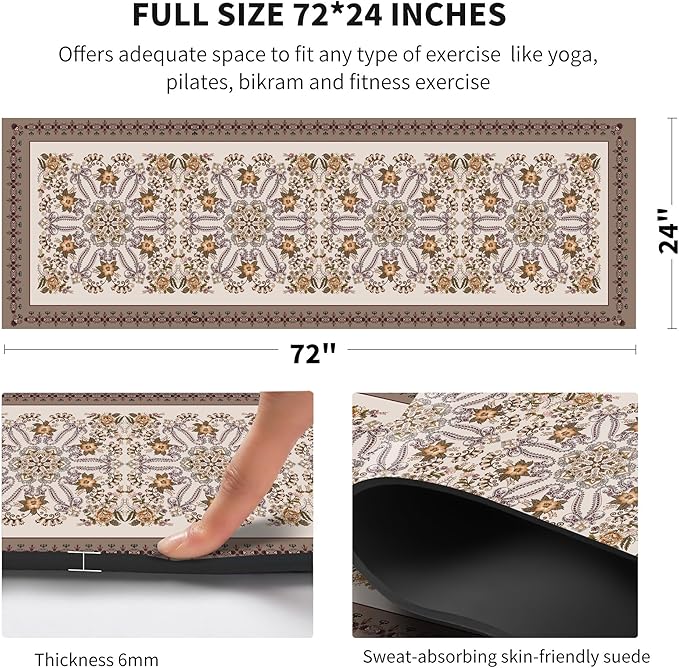nuveti Yoga Mat Print Extra Thick TPE Non Slip Fitness Exercise Mat with Carrying Bag,72"x24" Extra Thick 6MM Exercise & Workout Mat for Yoga, Pilates Fitness and Floor Exercises - Bloomnest