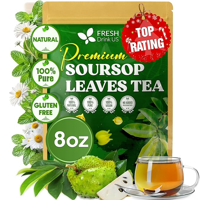 FreshDrinkUS, Premium 8oz Soursop Dried Leaves Loose Leaf Tea – 100% Pure Annona Muricata Leaves, Naturally Dried, Caffeine-Free Herbal Tea for Daily Enjoyment. Sugar-Free. Vegan - Bloomnest