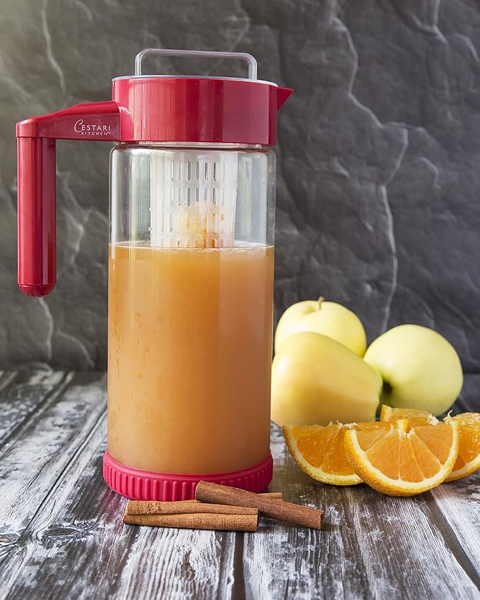 Glass Water Infusion Pitcher | BPA Free Fruit Infuser | Premium Borosilcate Glass for Hot and Cold Liquids | Infuse Iced Tea, Coffee, Water, Juice, Vodka, Tequila - Cestari Infuser, Red 44 ounces - Bloomnest