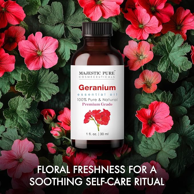 Majestic Pure Essential Oil with Glass Dropper - 100% Pure and Natural - Essential Oils for Diffuser, Aromatherapy, Soap and Candle Making, Geranium Essential Oil, Geranium Oil, 1 Fl Oz (Pack of 2) - Bloomnest