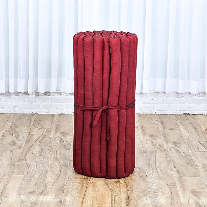 Leewadee - Foldable Floor Mattress - Japanese Roll Up Futon -Trifold Tatami Mat- Guest Floor Bed - Camping Mattress - Thai Massage Mat, Kapok Filled, 75 x 28 inches, Red - Bloomnest