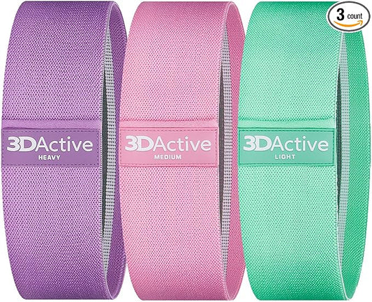 3DActive Fabric Resistance Bands for Legs & Butt. Wide Non-Slip Hip Band Set for Home & Gym Workouts. Exercise Guide & Carry Bag Included. - Bloomnest