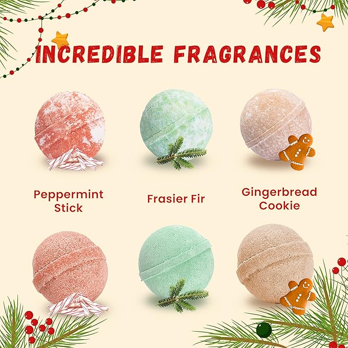 Christmas Bath Bombs for Kids with Surprise Toys Inside (6 Pack) - Holiday Gifts and Stocking Stuffers for Boys and Girls - Bubble Treats with Cheerful Scents, USA Made by Two Sisters - Bloomnest