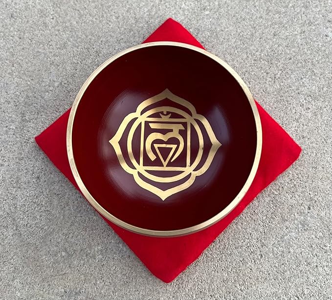 DharmaObjects Tibetan Root Chakra Premium Palm Size Singing Bowl Gift Box Set - Bloomnest