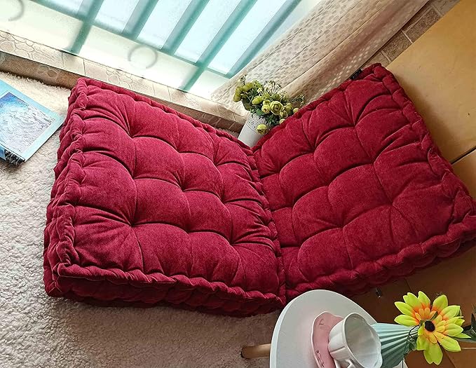 Verpert Floor Pillow 25x25 Inch, Square Meditation Cushion Floor Seating for Adults, Oversized Tufted seat Cushion Reading Nook for Kids, Yoga Meditation Pillow for Sitting on Floor Maroon