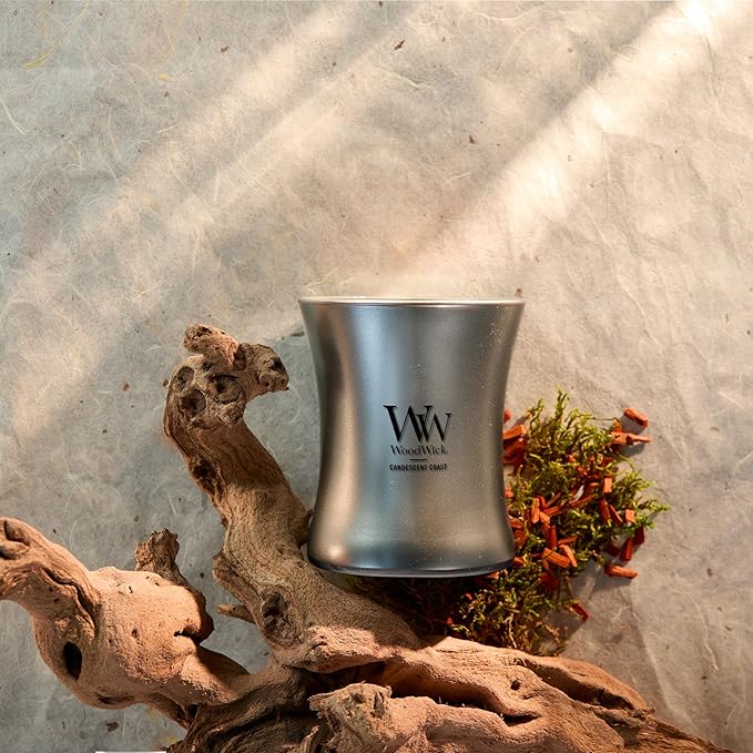 WoodWick Candescent Coast Holiday Candle Gifts for Women and Men, 9.7 oz Precious Metals Collection with Crackling Wick - Bloomnest