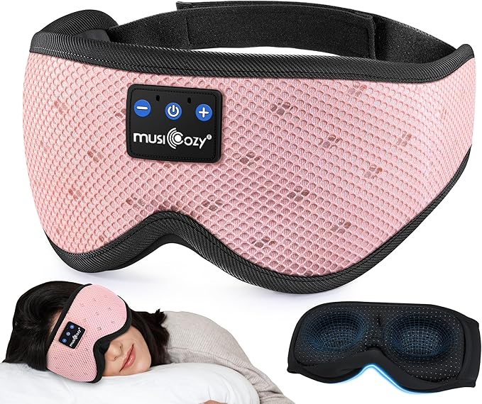MUSICOZY Sleep Headphones Breathable Sleep Mask Bluetooth 5.4 Wireless Earphones Mask Sleeping Eyemask for Side Sleepers for Women Men Travel Meditation Gift (Mesh Pink) - Bloomnest