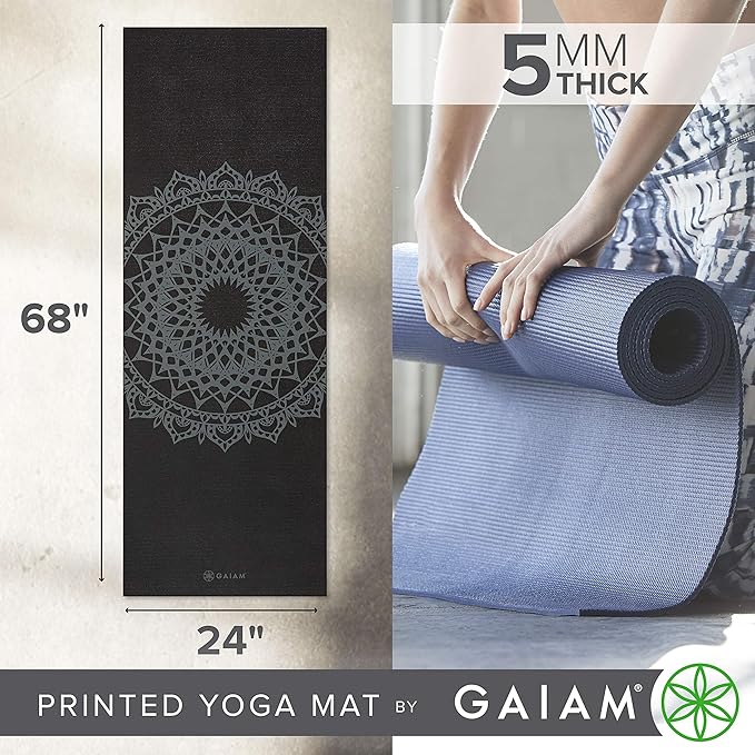Gaiam Yoga Mat - Premium 5mm Print Thick Non Slip Exercise & Fitness Mat for All Types of Yoga, Pilates & Floor Workouts (68" x 24" x 5mm) - Bloomnest