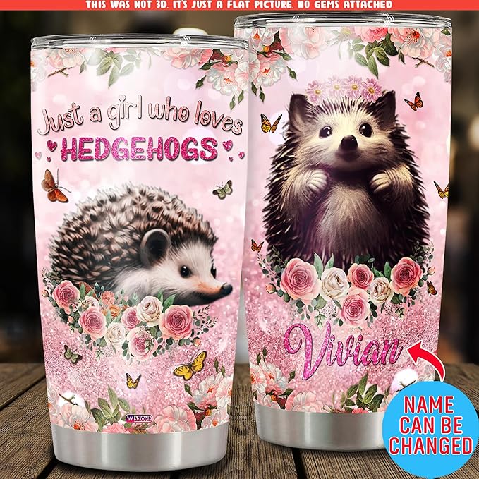 WAZONE Personalized Hedgehog Stainless Steel Tumbler Customized Name Gifts Idea For Hedgehogs Lovers Women Girls On Christmas Birthday Travel Mug 20oz 30oz Insulated Cup Keep Cold Hot Drinks - Bloomnest