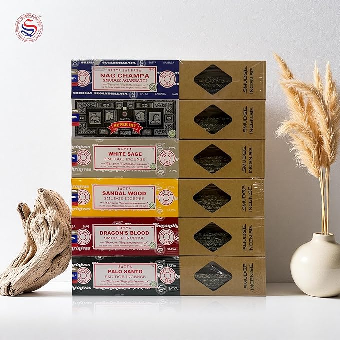 Satya Smudge Incense Stick – Hand-Rolled Indian Masala Incense for Meditation,Nag Champa, Superhit, Sandalwood, Dragon Blood, White Sage, Palo Santo (Smudge Mix) Satya