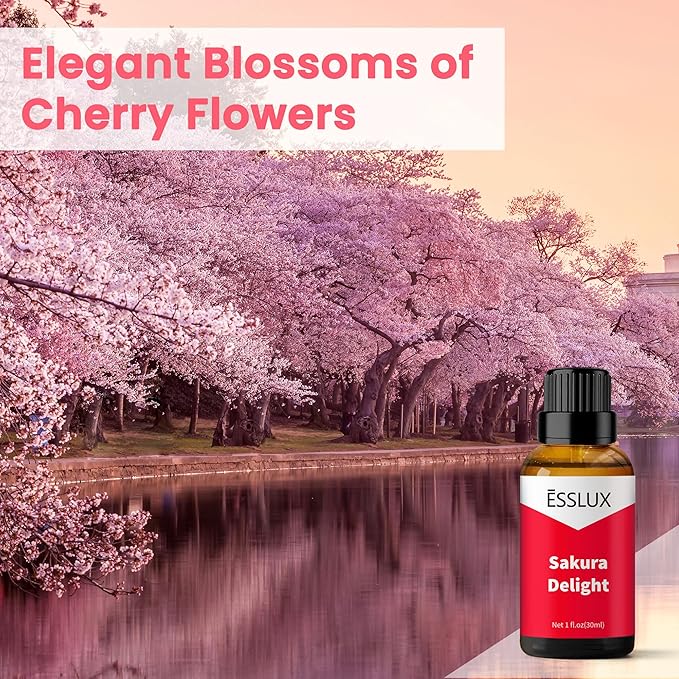 Sakura Delight Fragrance Oil, ESSLUX Aromatherapy Cherry Blossom Floral Essential Scented Oils for Home for Diffuser, Massage, Soap, Candle Making Scents, Perfume, Humidifier, 30 ml - Bloomnest