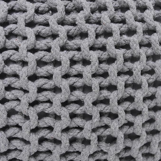 REDEARTH Round Boho Pouf Ottoman - Cable Knitted Cord Boho Pouffe - Stuffed Poof Accent Beanbag Footrest for Living Room - Nursery - Bedroom - Covered Patio - Study Nook (19.5"x19.5"x14") - Gray - Bloomnest