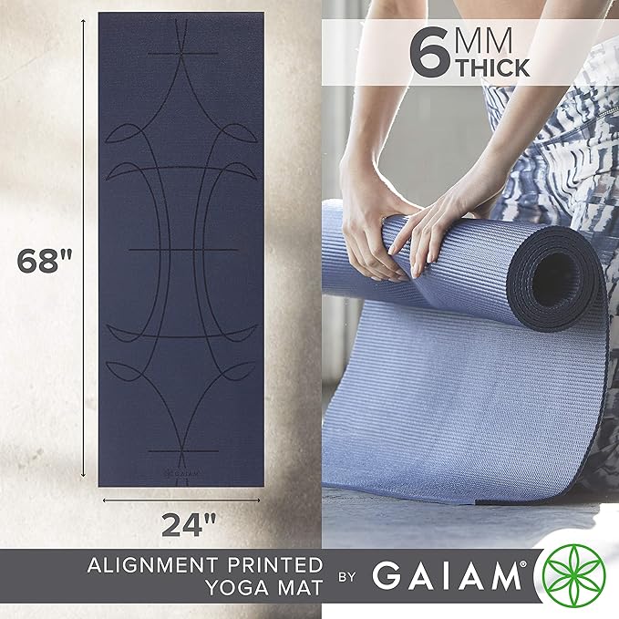 Gaiam Yoga Mat - Premium 6mm Print Extra Thick Non Slip Exercise & Fitness Mat for All Types of Yoga, Pilates & Floor Workouts (68"L x 24"W x 6mm Thick) - Bloomnest