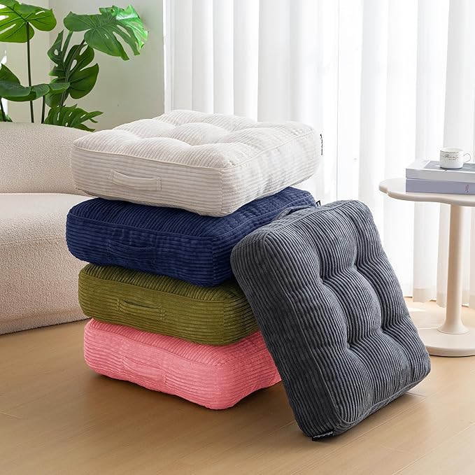 6" Washable Floor Pillow Cushion for Adults, Meditation Cushion Pillow, Large Square Floor Sitting, Removable Tufted Corduroy Cover, for Tatami Living Room or Yoga, 22x22 Inch, Machine Washable - Bloomnest