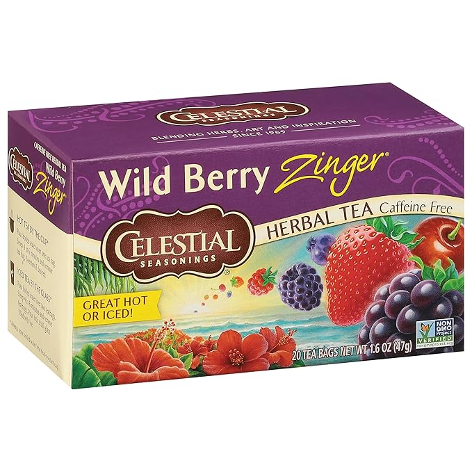 Celestial Seasonings Wild Berry Zinger Herbal Tea, Caffeine Free, 20 Tea Bags Box (Pack of 3) - Bloomnest