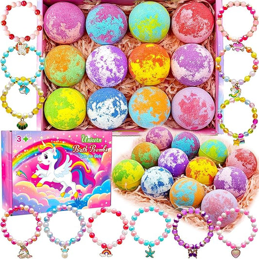 Unicorn Bath Bombs for Girls Kids with Toys Surprise Jewelry Inside Gift for Girls 3 4 5 6 7 8 Years Old Birthday Gifts Ideas Easter Gifts for Girls Easter Basket Stuffers Egg Fillers Christmas Gifts - Bloomnest