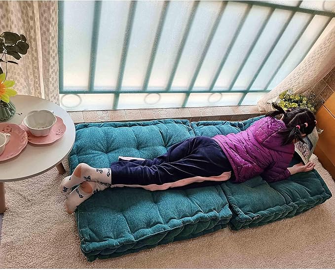Verpert Floor Pillow 25x25 Inch, Square Meditation Cushion Floor Seating for Adults, Oversized Tufted seat Cushion Reading Nook for Kids, Yoga Meditation Pillow for Sitting on Floor (Turquoise)