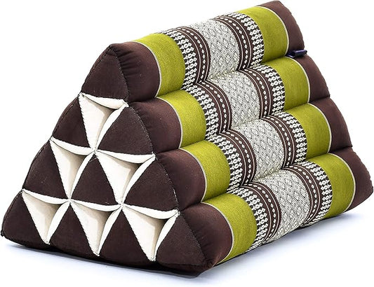 Leewadee Triangle Cushion – Comfortable Backrest for TV or Reading, Incline Pillow for Relaxing Made of Kapok, 20 x 13 x 13 inches, Brown Green - Bloomnest