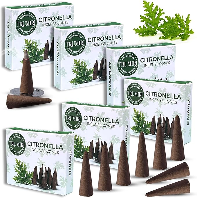 Citronella Incense - Pack of 60 Cones, 6 Packs of 10, Scented TRUMIRI