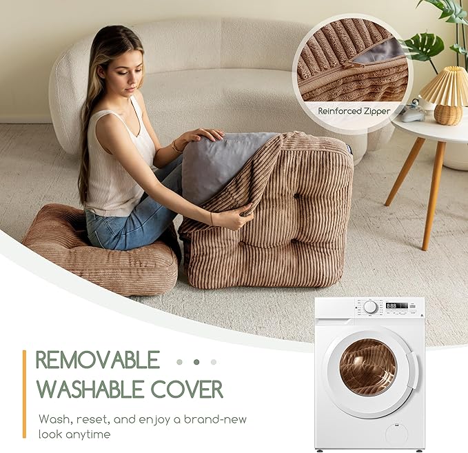 Washable Floor Pillow Cushion for Adults, Meditation Cushion Pillow, Large Square Floor Sitting, Removable Tufted Corduroy Cover, for Tatami Living Room or Yoga, 22x22 Inch, 2Pack, Machine Washable - Bloomnest
