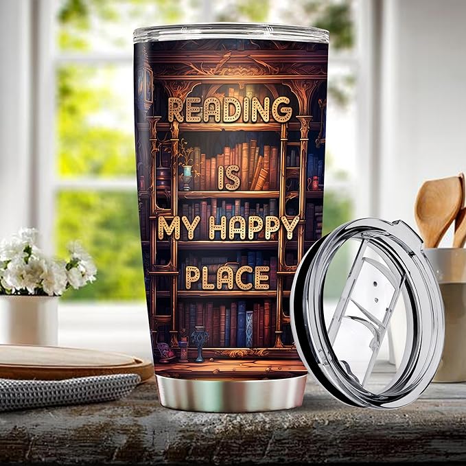 Personalized Book Lovers Tumbler Gifts for Librarian Book Lover Women Readers Bookworm 20oz Travel Cup Coffee Bookshelf Mug Stainless Steel Insulated with Lid - Bloomnest