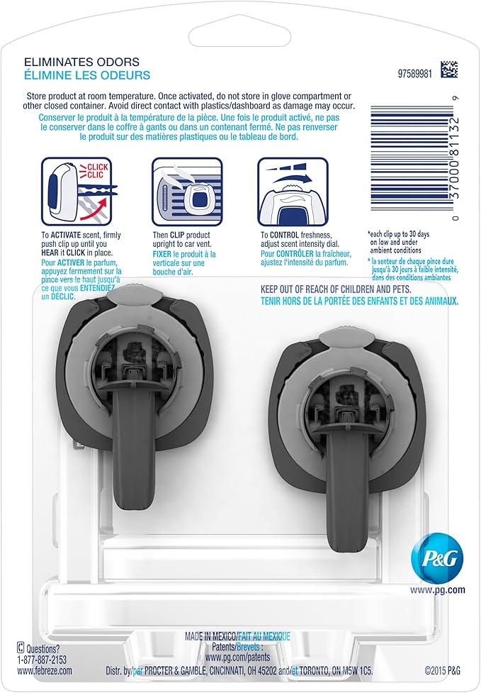 Febreze Air Freshener, CAR Vent Clip Air Freshener, Midnight Storm Air Freshener (2 Count, 0.13 oz)(Pack of 8) - Bloomnest