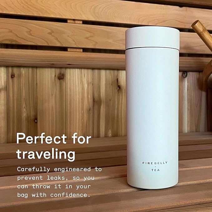 Firebelly Tea, Travel Tea Infuser Mug with Strainer, Insulated Tumbler for Loose Leaf Tea or Coffee, Leakproof Bottle for Hot or Iced Drinks, Stainless Steel Thermos with Lid, Blanc - Bloomnest