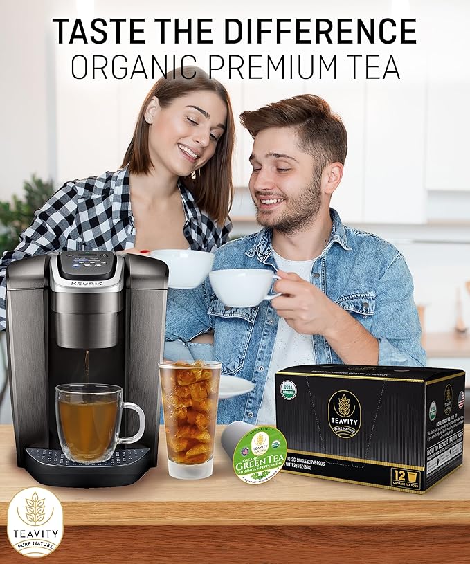 Organic Moringa Green Tea with Peppermint Tea Pods for Keurig - Naturally Caffeinated by Teavity (12 Tea Pods) - Bloomnest