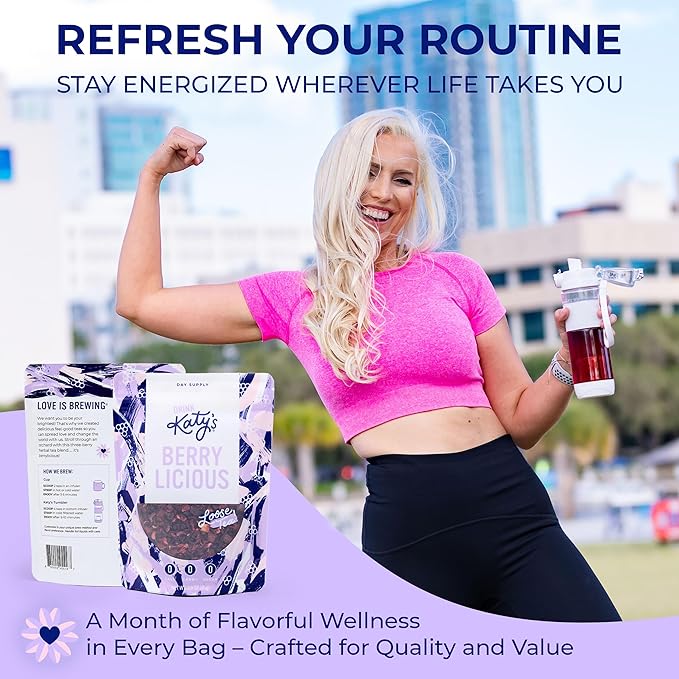 Katy’s® Berrylicious Loose Leaf Tea | Hibiscus, Blueberry & Cranberry | Fruity Herbal Tea | Caffeine-Free Fruit Tea | Cold Brew or Hot | 30+ Cups | Antioxidant-Rich | Woman-Owned | 3oz Pouch - Bloomnest