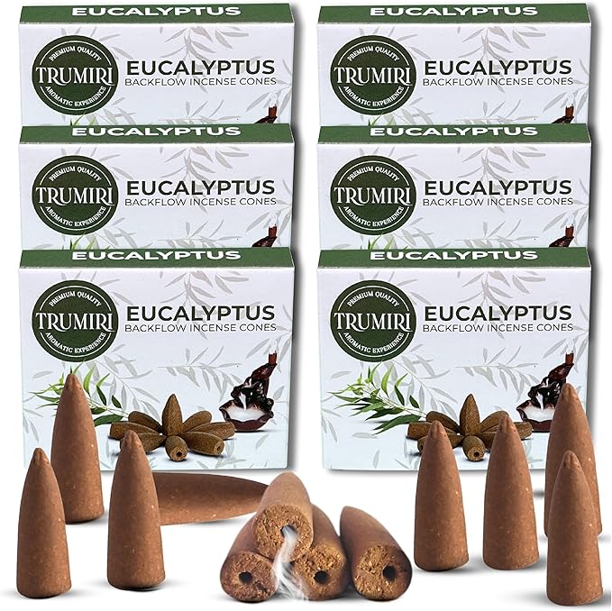 Eucalyptus Backflow Incense - 60 Cones, Six Packs of 10 - Waterfall Effect TRUMIRI