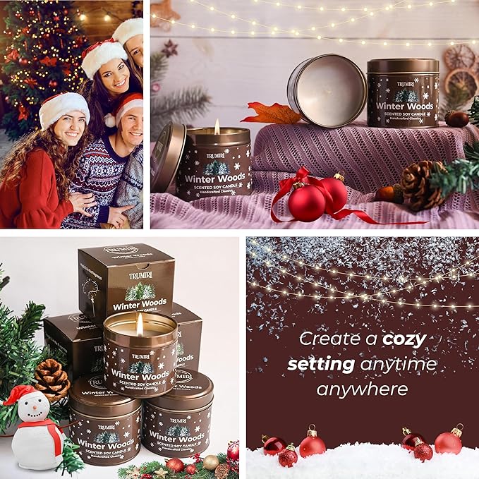 Winter Woods - Soy Candles for Home Scented - for Fall Christmas Holidays - Pack of 3 x 5oz Natural Clean Non Toxic - Long Lasting Highly Scented Pet Safe - Velas Aromáticas para el Hogar Pine Candel TRUMIRI