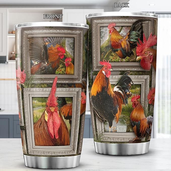 Chicken Tumbler For Chicken Lovers Insulated Rooster Cup With Lid 20 Oz Funny Farm Animal Print Stainless Steel Travel Coffee Mug With Chickens Birthday Present For Women - Bloomnest