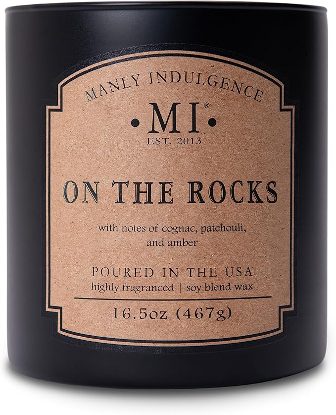 Manly Indulgence On The Rocks Scented Candles for Men, 2 Wick, 16.5 oz, Premium Soy Blend Wax, 60H Burn, Candles for Home Scented - Made in The USA - Bloomnest