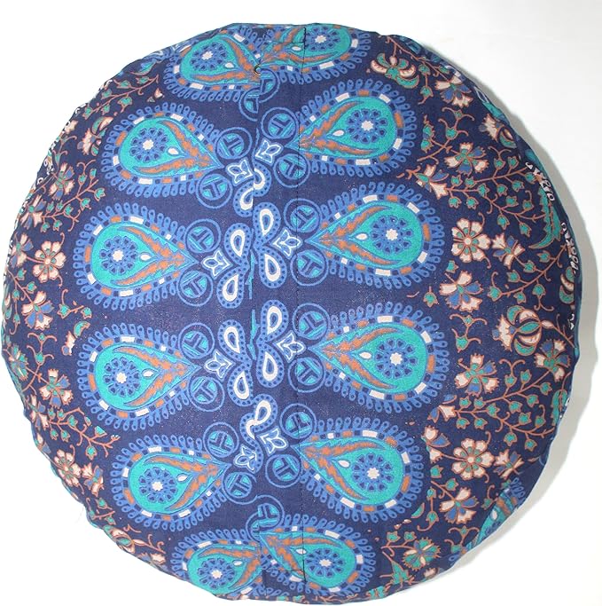 INDIAN CRAFT CASTLE ICC Mandala Barmeri Large Floor Pillow Cover Cushion Meditation Seating Ottoman Throw Cover Hippie Decorative Zipped Bohemian Pouf Ottoman Cases Blue Ombre 24" Round - Bloomnest