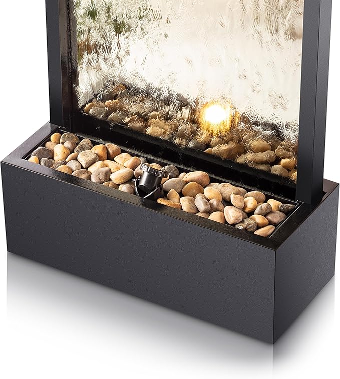 Alpine Corporation Mirror Waterfall Fountain with Stones and Lights - Zen Indoor/Outdoor Decor for Office, Living Room, Patio, Entryway - 72 Inches - Bloomnest