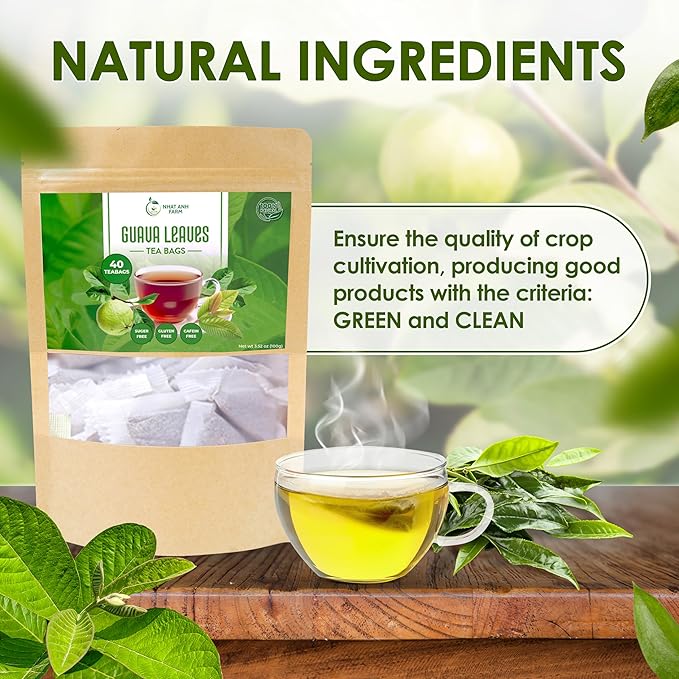 NHAT ANH FARM - Premium Guava Tea Bags - Dried Guava Leaves 40 Tea Bags, 2.5g/bag) - 100% Natural And Pure, Sugar/Caffeine/Gluten Free. Good For Your Health - Bloomnest