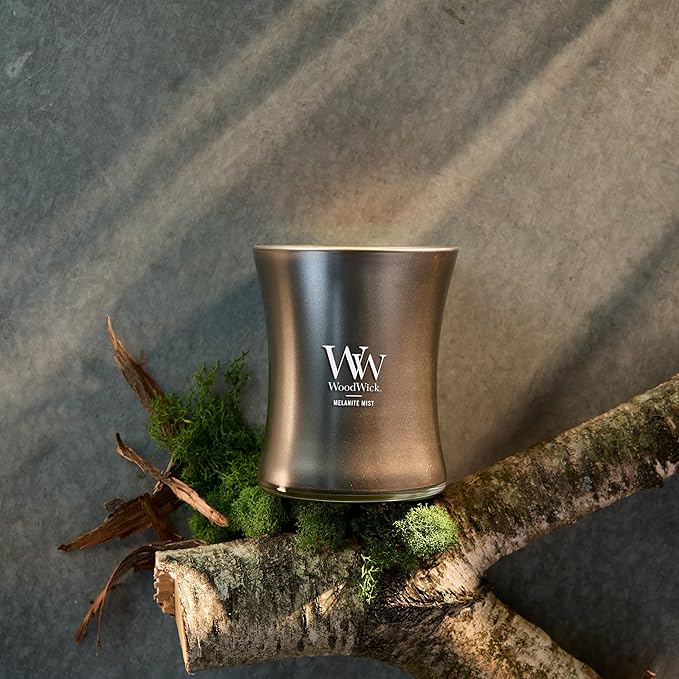 WoodWick Melanite Mist Holiday Candle Gifts for Women and Men, 9.7 oz Precious Metals Collection with Crackling Wick - Bloomnest