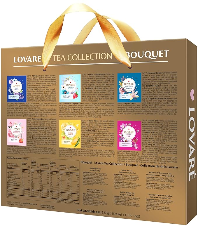 LOVARE Tea Bags Variety Pack - Made in Ukraine - Black and Green, Floral Berry, Mixed Blend Assorted Collection - Tea Sampler - Gift Sets for Tea Lovers (30 Bags - 6 Tastes)