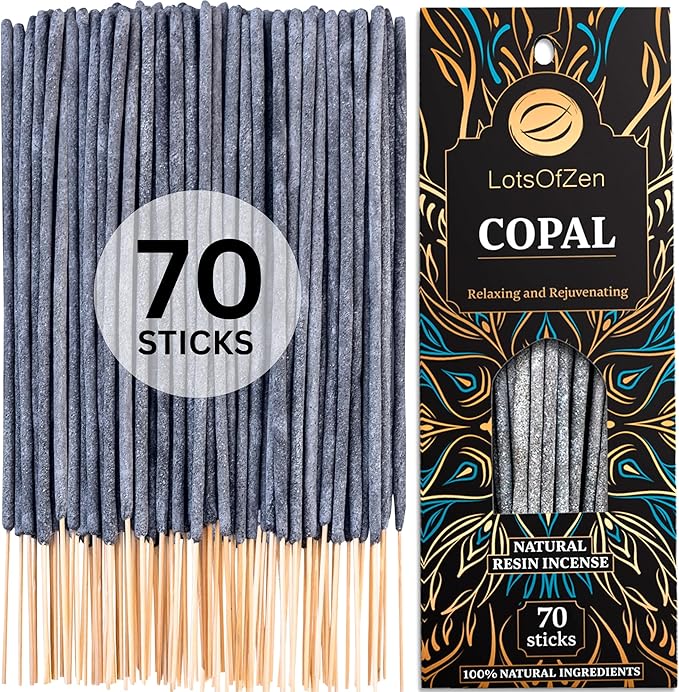 Copal Incense Sticks (70 Pack) – Long Burning White Copal Resin Smudge Kit for Cleansing, Meditation, Rituals & Home Energy Refresh LotsOfZen