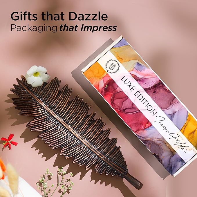 Raajsee Incense Holder Set With Nag Champa Sticks 15gm, Leaf Stick Burner, Brass Burner, Modern Holder for Yoga, Meditation, Home Decor - Size 10x4 Inches Copper - Bloomnest