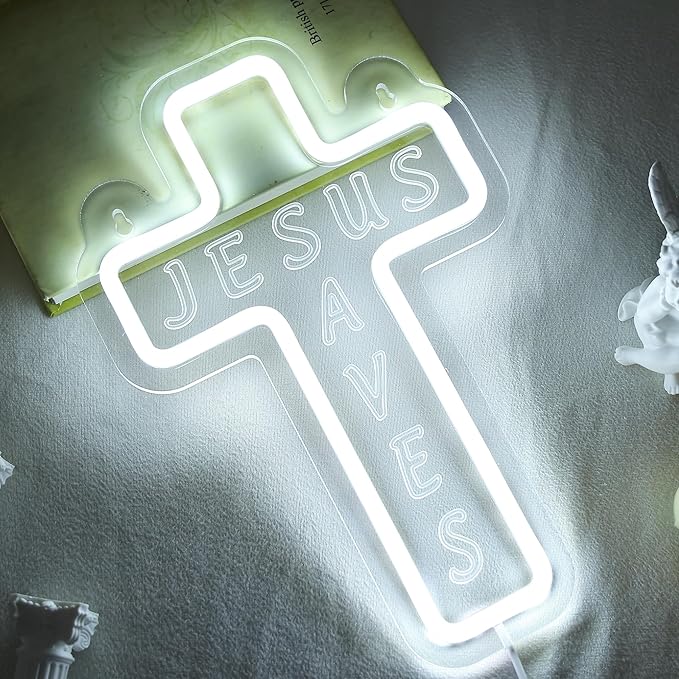 Jesus Cross Neon Sign for Wall Decor, Attivolife Light up Special Religional LED Lamp with Dim USB Powered, Unique Home Living Room Business Cafe Shop Bar Party Decor Birthday Christmas Day Gift - Bloomnest