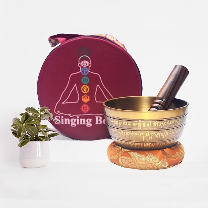 Khusi Tibetan singing bowls chakra sets, hand carved buddha mantra and symbol, sets of seven divine sound bowl. Khusi+Inc