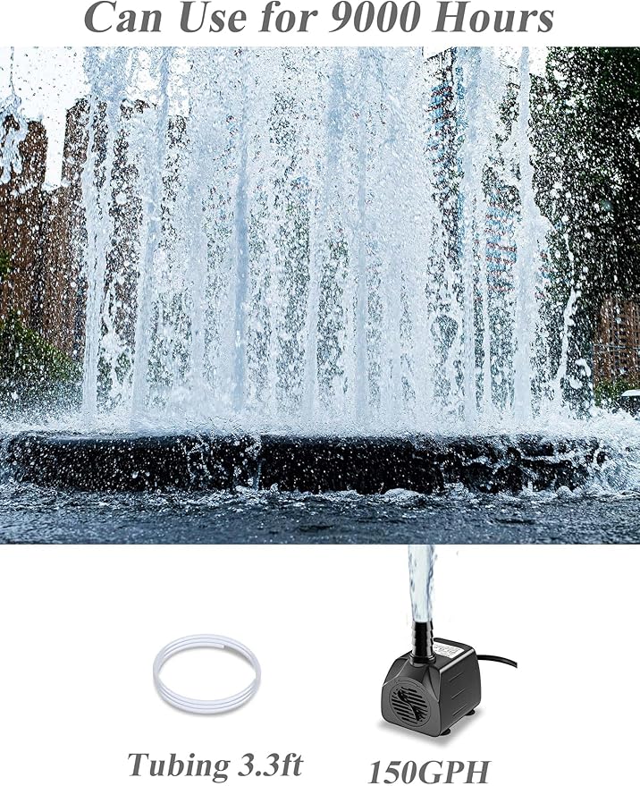alizzy 150GPH Small Submersible Water Pump(570L/H, 10w), Ultra Quiet Water Fountain Pump with 4ft. High Lift and 6ft. power cord for Aquarium, Fish Tank, Water Feature, Pet Fountain and Hydroponics - Bloomnest