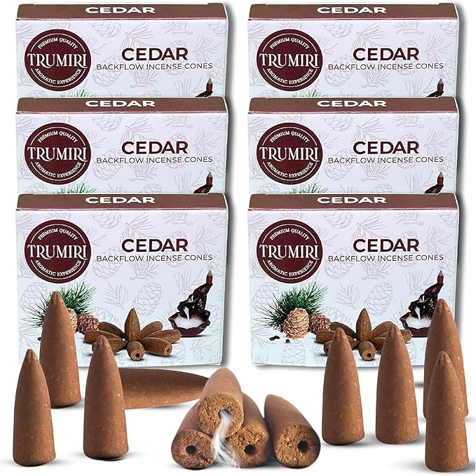 Cedar Backflow Incense Cones - 60 Total, Six Packs of 10, Waterfall Effect TRUMIRI